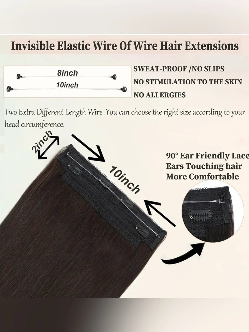 Hair halo made of 💯 virgin human hair (18”) Invisible Weft